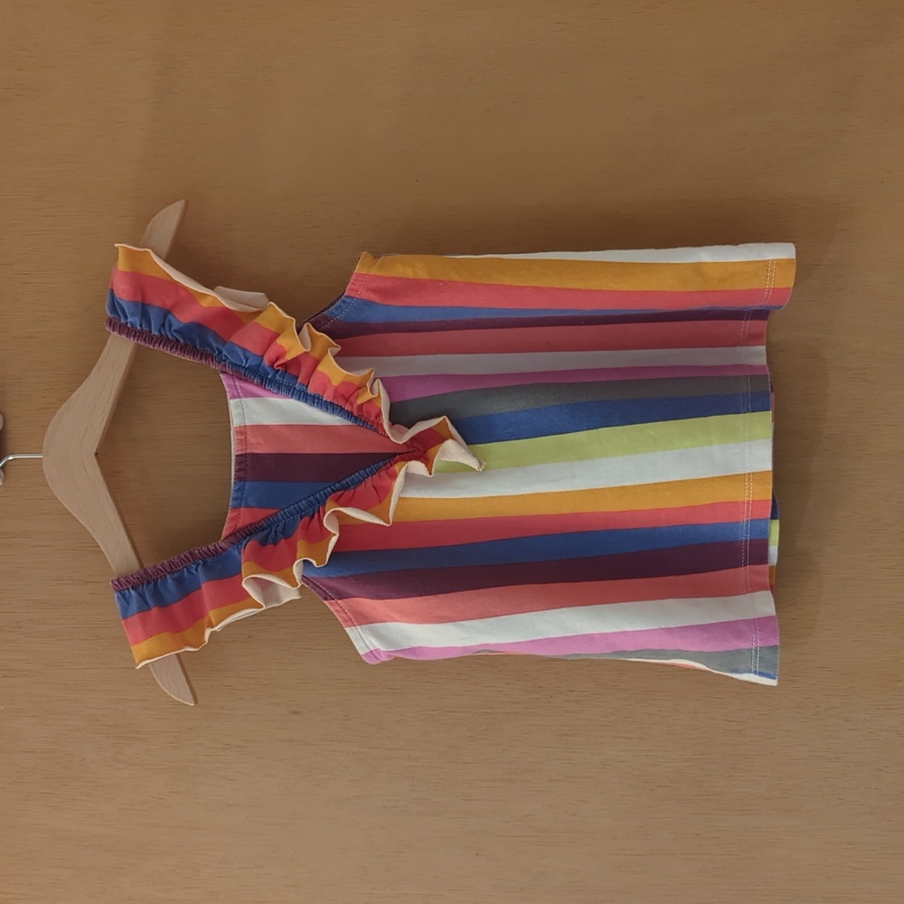 Tea Collection Rainbow Striped Ruffle Sleeveless Shirt